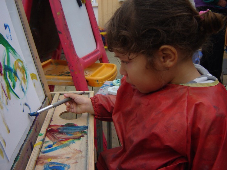child painting on easel