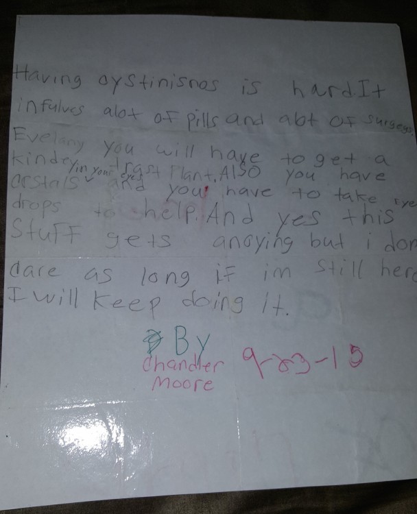 child's note handwritten on paper