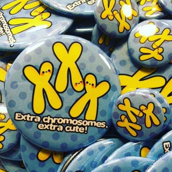 pins that say "extra chromosome, extra cute!"