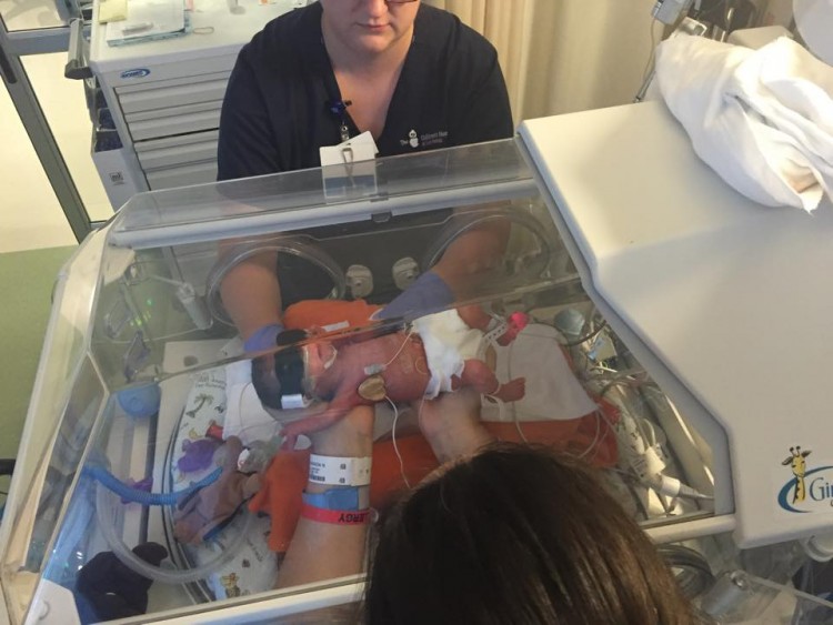 Baby Kaleb in the incubator