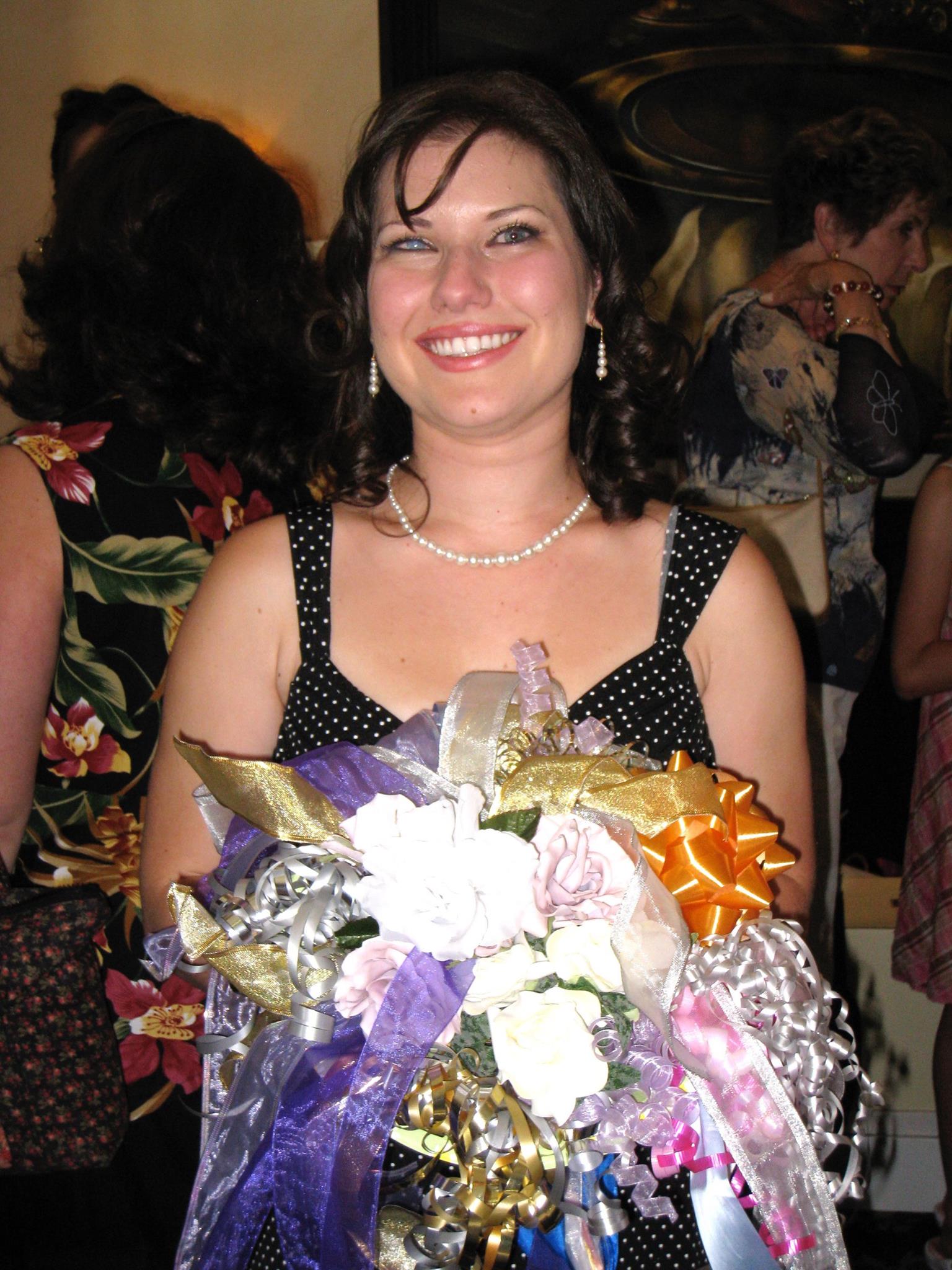 author with flowers