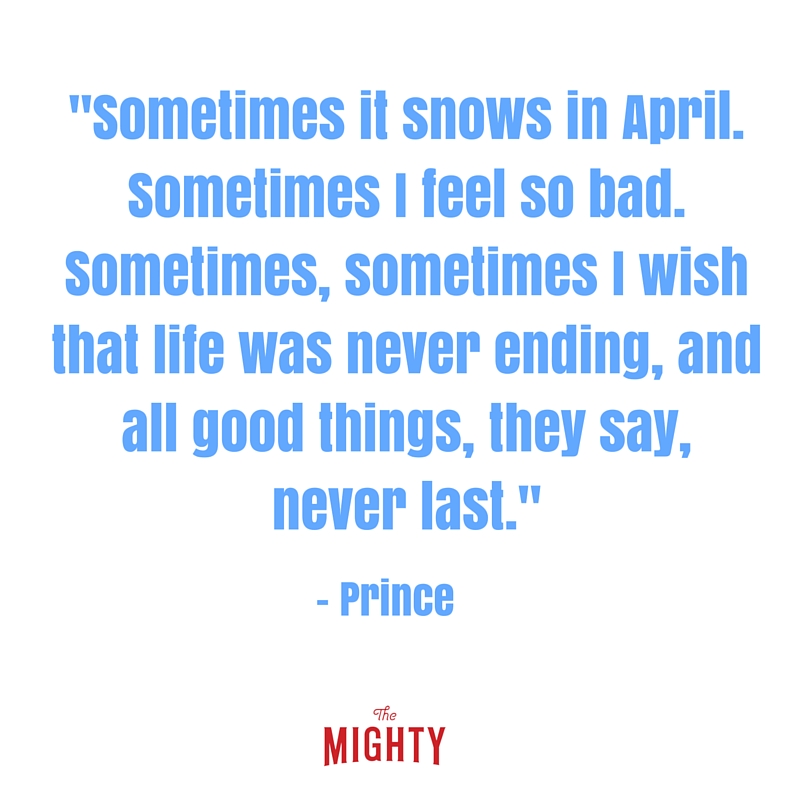 blue letters that read sometimes it snows in april, sometimes i feel so bad, sometimes, sometimes i wish that life was never ending and all good things they say never last 