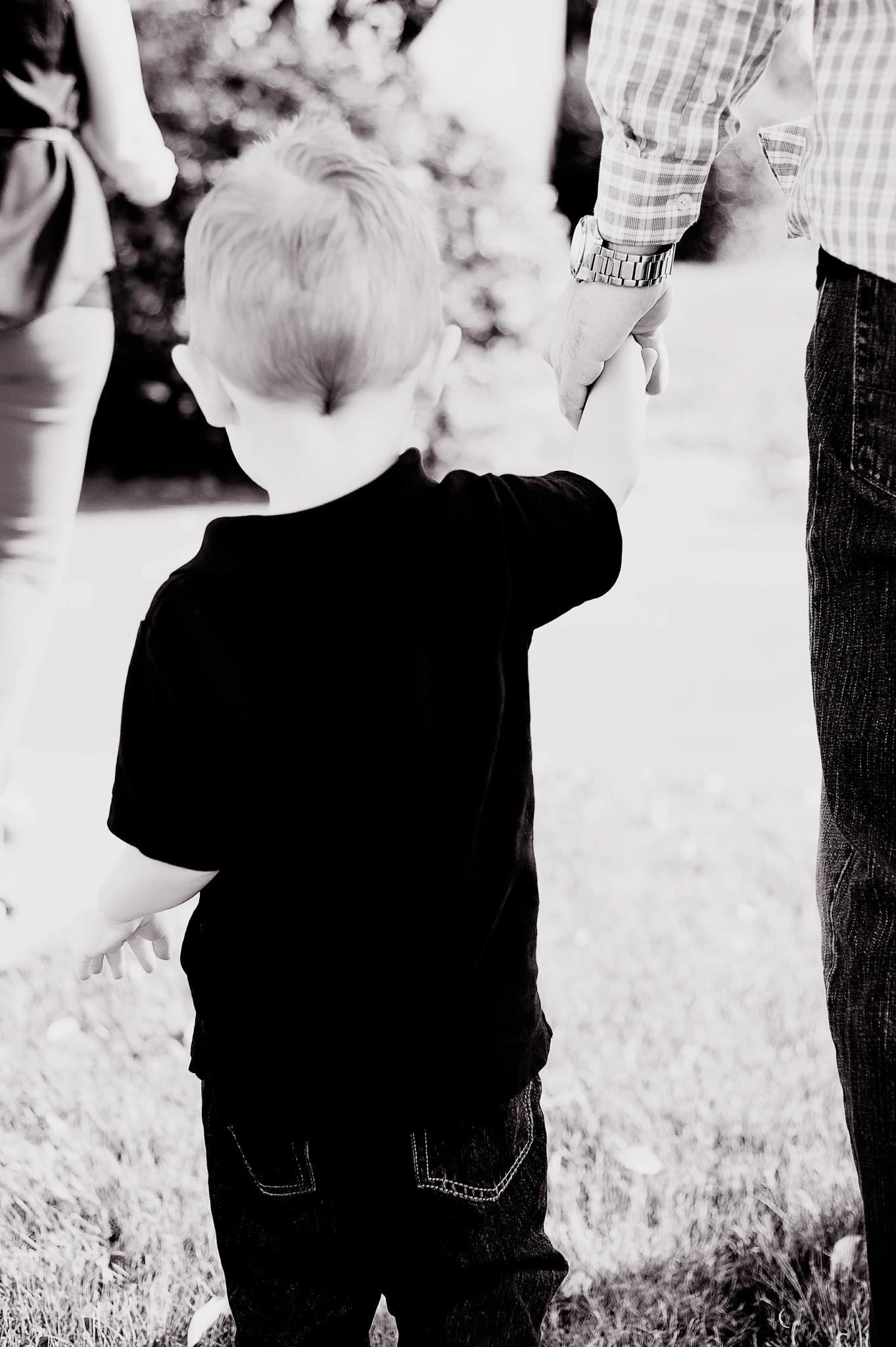 son walking from behind