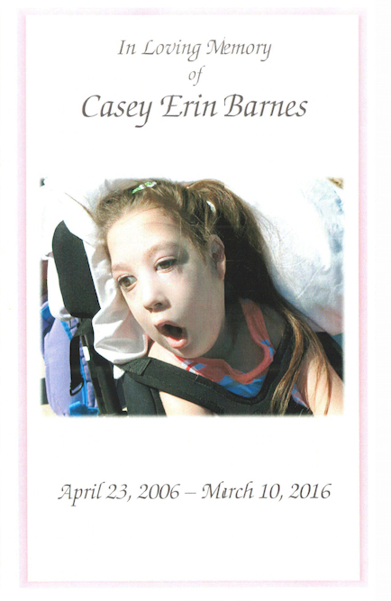 Casey's memorial service: In loving memory of Casey Barnes, April 23 2006-March 10, 2016
