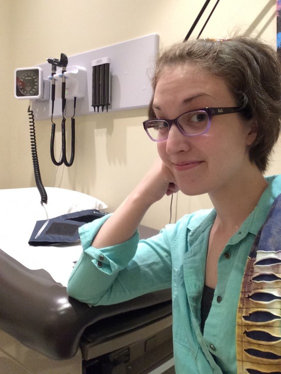 Catherine, the author, waits in a doctor's room