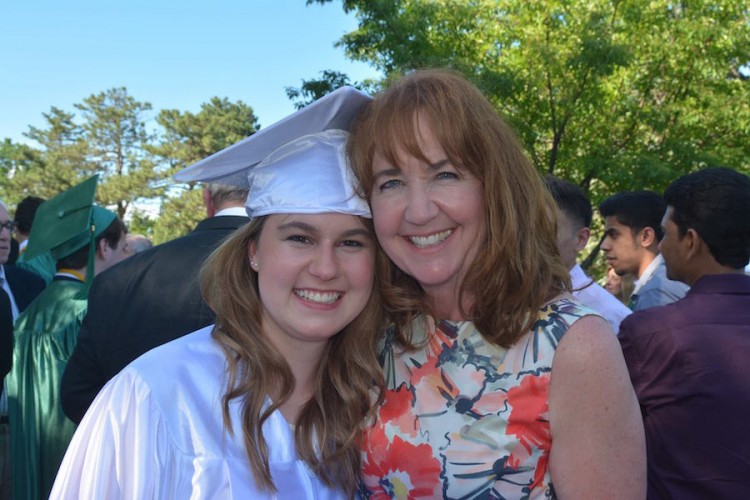 mom and college graduate daughter on graduation day
