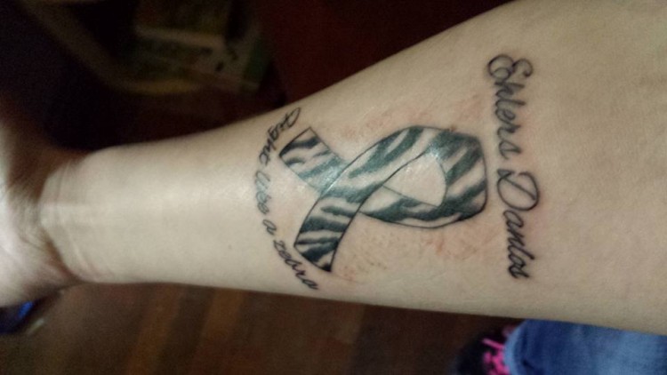 zebra print ribbon tattoo with words ehlers danlos