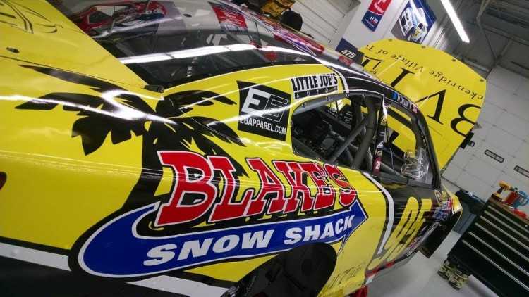 The No. 96 race car bearing the Blake's Snow Shack logo.