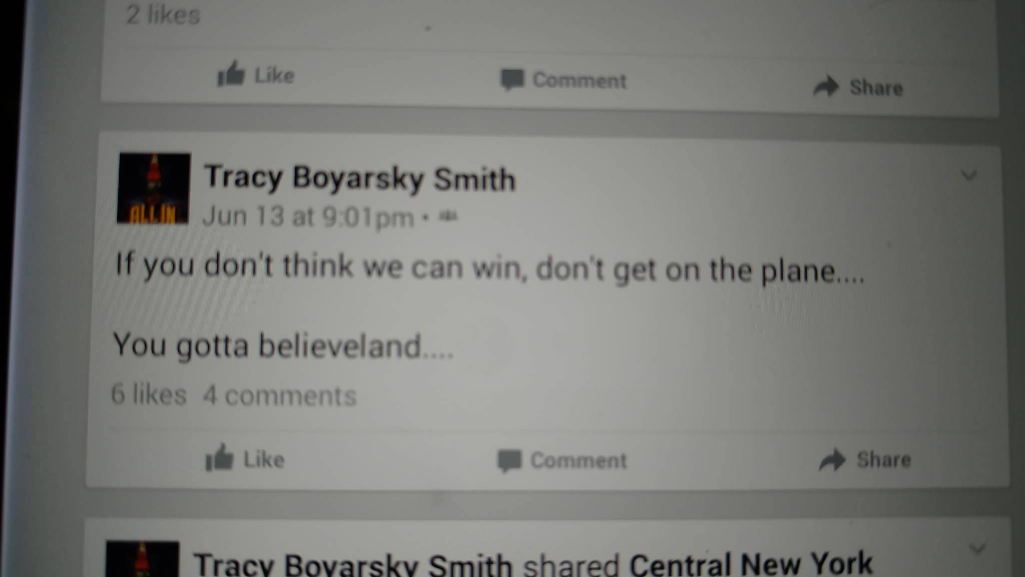 facebook post about believing in cleveland cavs