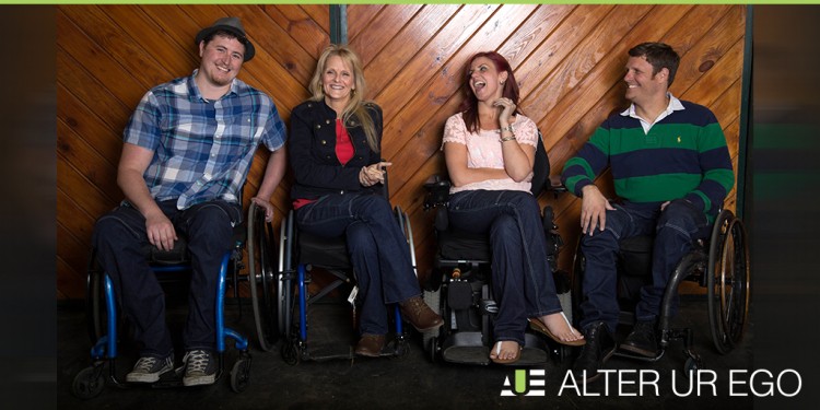 In a photo provided by Heidi McKenzie, a group of wheelchair users model Alter Ur Ego jeans.