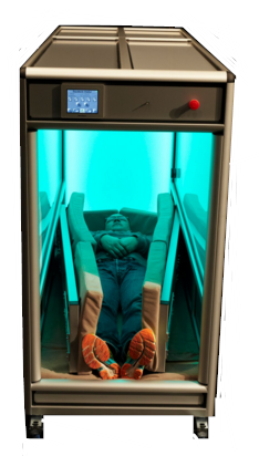 This photo from Gloria Mundi Care shows a person lying in the OrbisBox.