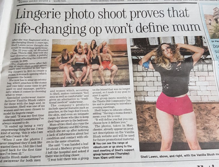 newspaper article about the author doing a lingerie photo shoot