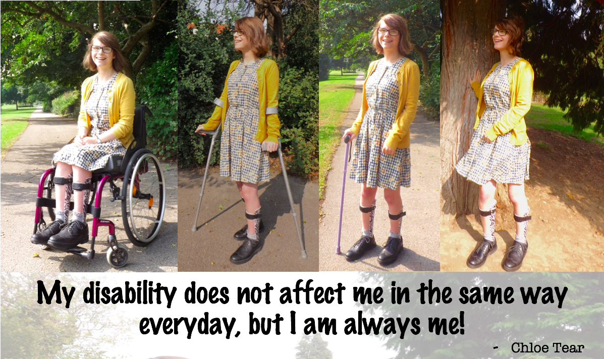 Chloe using a wheelchair or crutches.