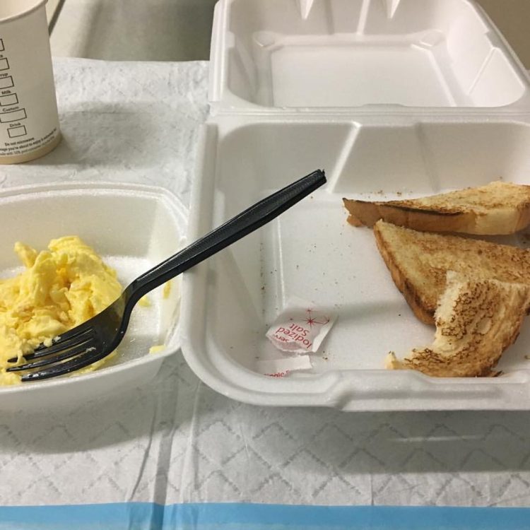 styrofoam containers of toast and eggs