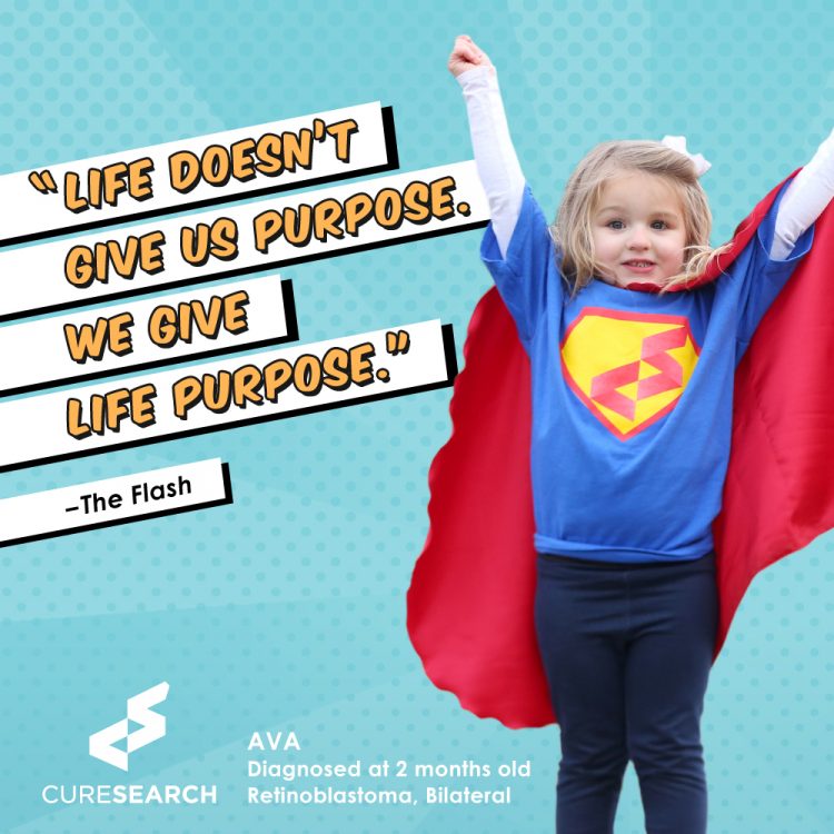 girl wearing superhero shirt and cape with quote life doesnt give us purpose. we give life purpose
