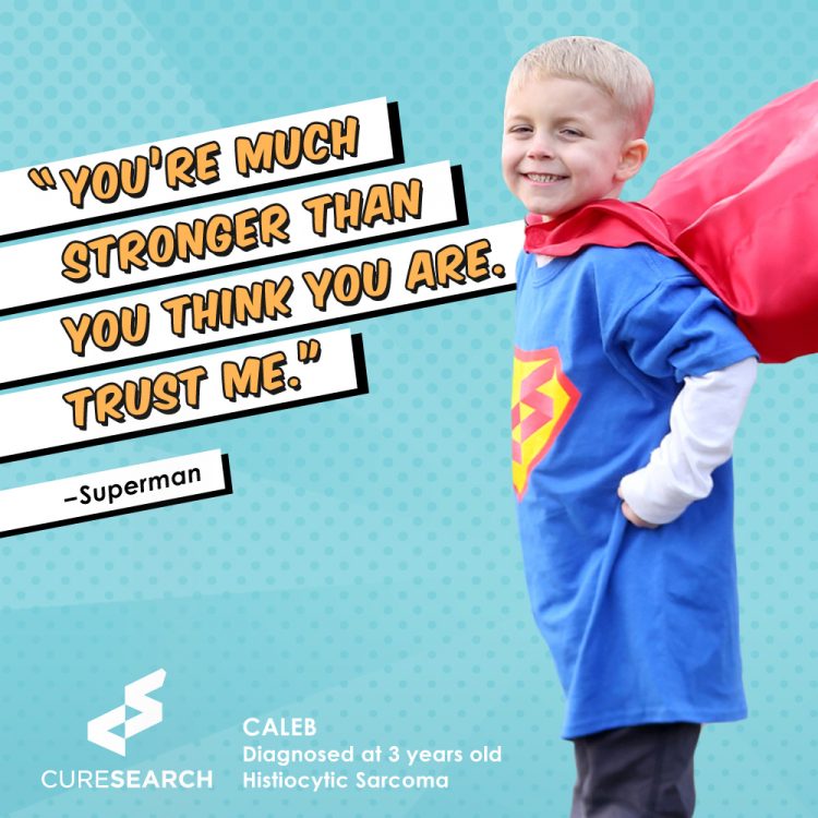 boy wearing superhero cape with quote you're much stronger than you think you are. trust me