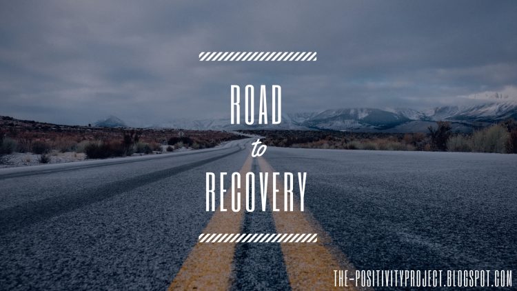 text saying 'road to recovery' over a picture of a road