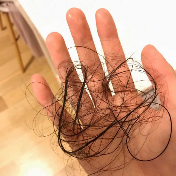 hand holding pieces of hair