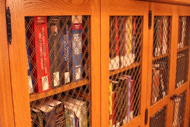 bookcase with lots of medical books