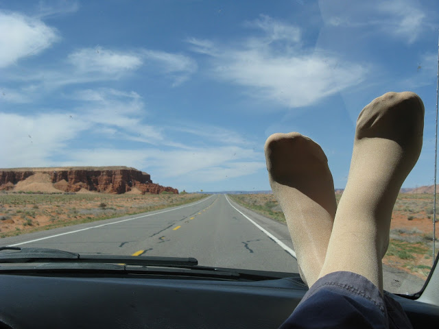 riding in the van with my feet propped up on the dashboard