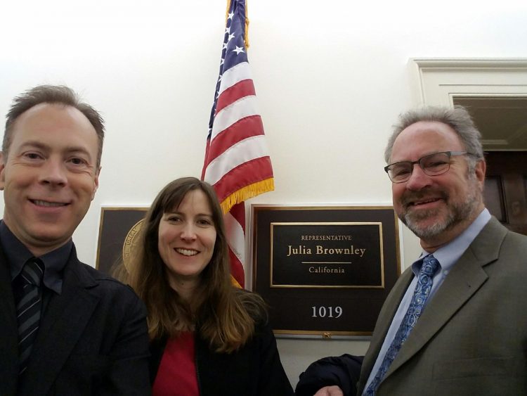 Wayne Anderson, D.O., me, and Robert Cowan, M.D. in front of Congresswomen Julia Brownley's office.