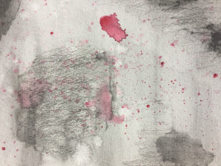 black and white painting with red splashes depicting what brain fog looks like