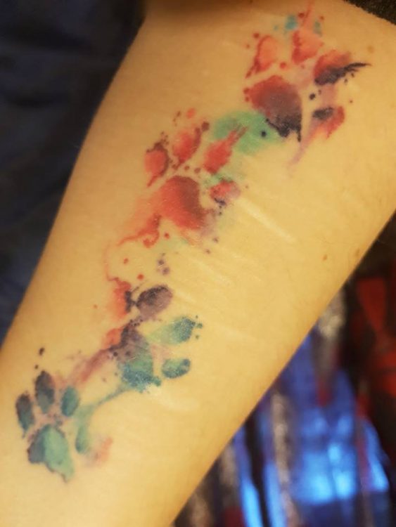colorful cat paw print tattoo