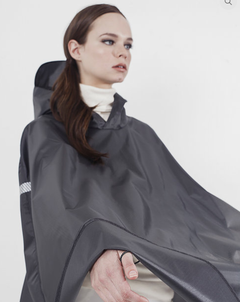 Gray celverhood raincoat on model in wheelchair