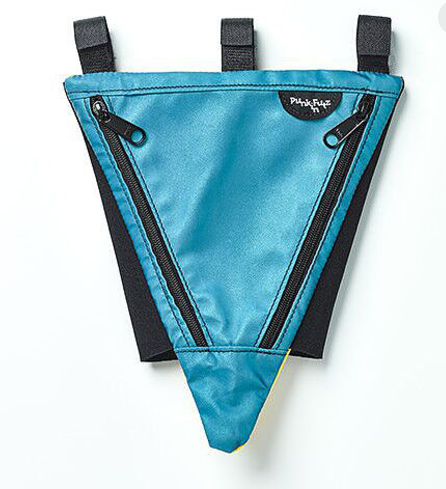 Triangular blue bag to attach to a wheelchair