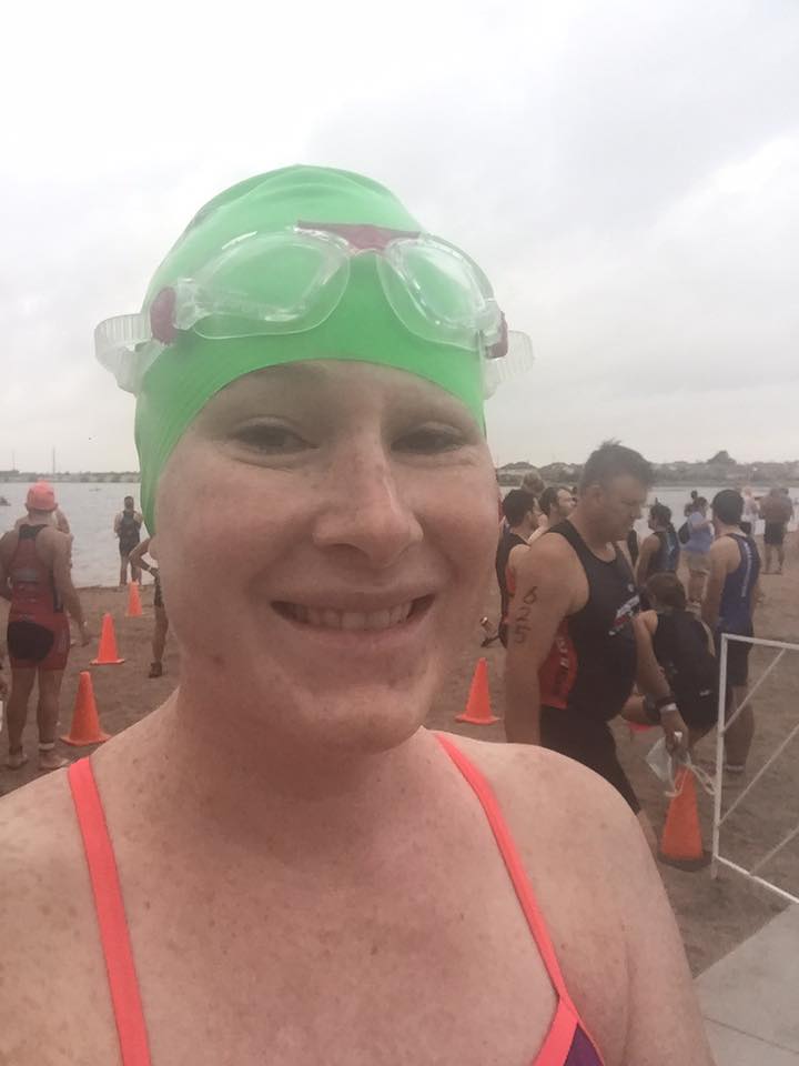 woman with melanoma cancer at triathlon