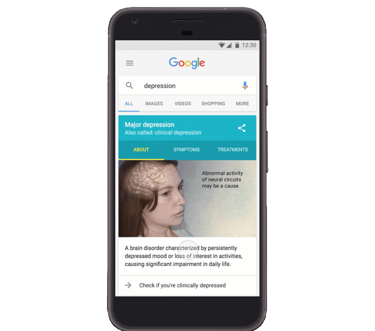 Gif showing google search result with PHQ9 test result