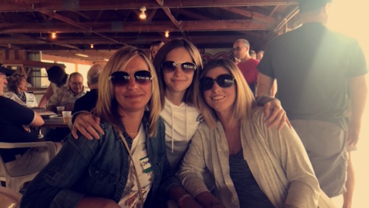three women wearing sunglasses and smiling