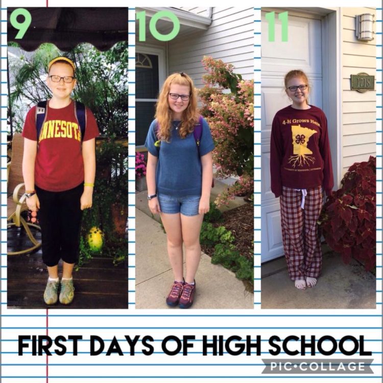 first day of high school pictures for a young woman