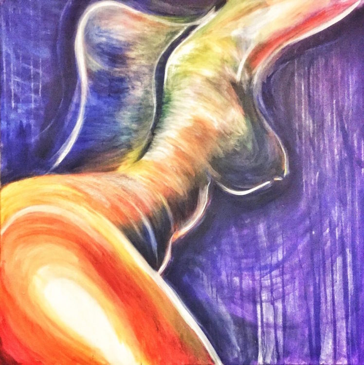 abstract painting with purple and orange colors