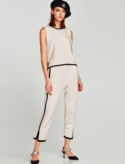 white cropped pants with black stripe