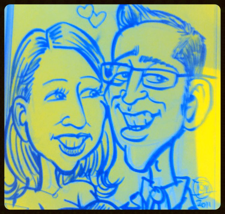 caricature drawing of man and woman