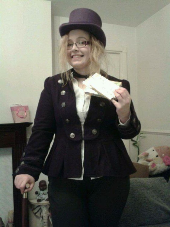 woman dressed as willy wonka
