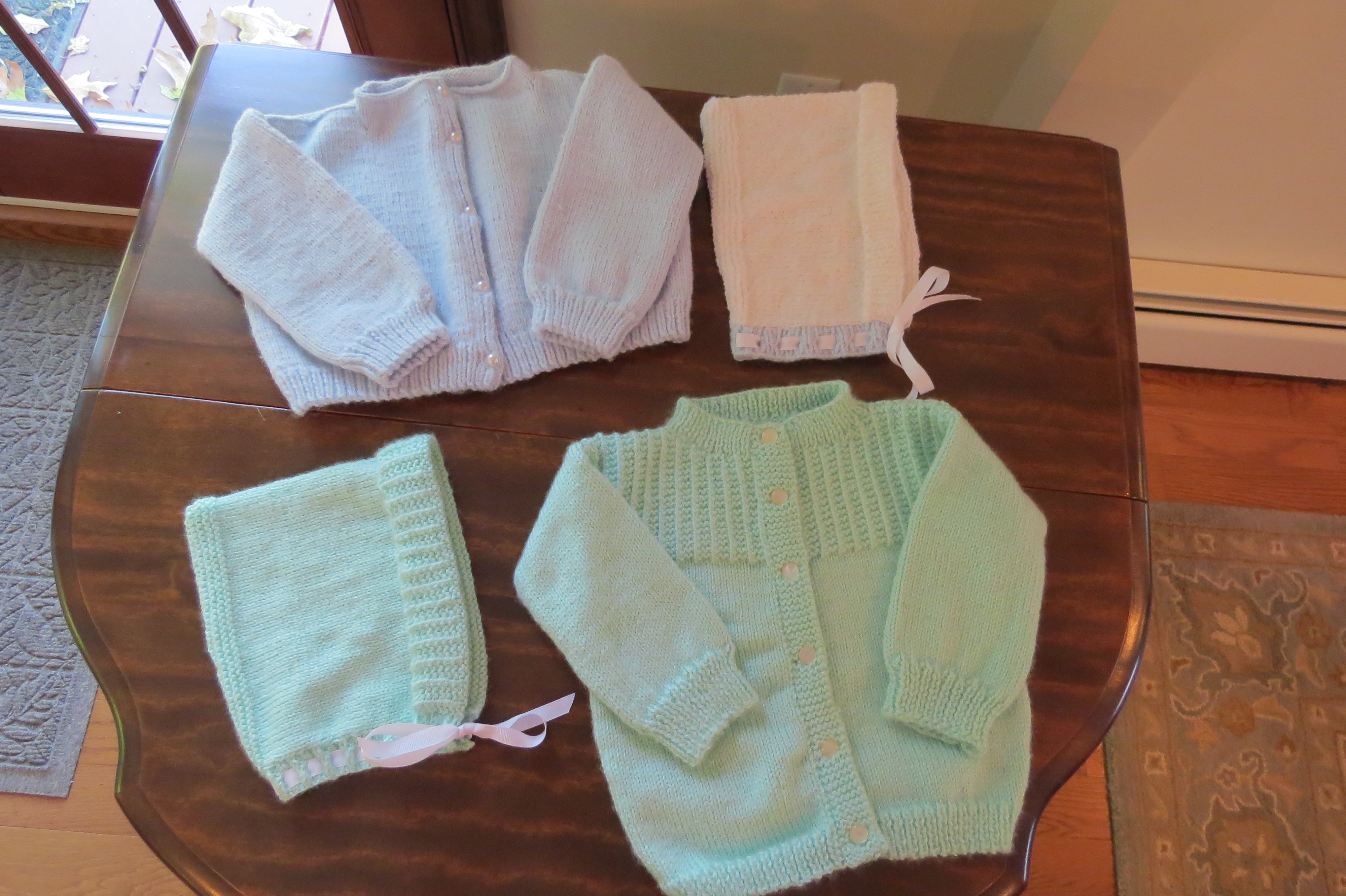 Knit items that were donated to Ann's Place in Danbury Connecticut. 