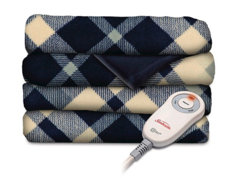 sunbeam electric blanket in blue plaid