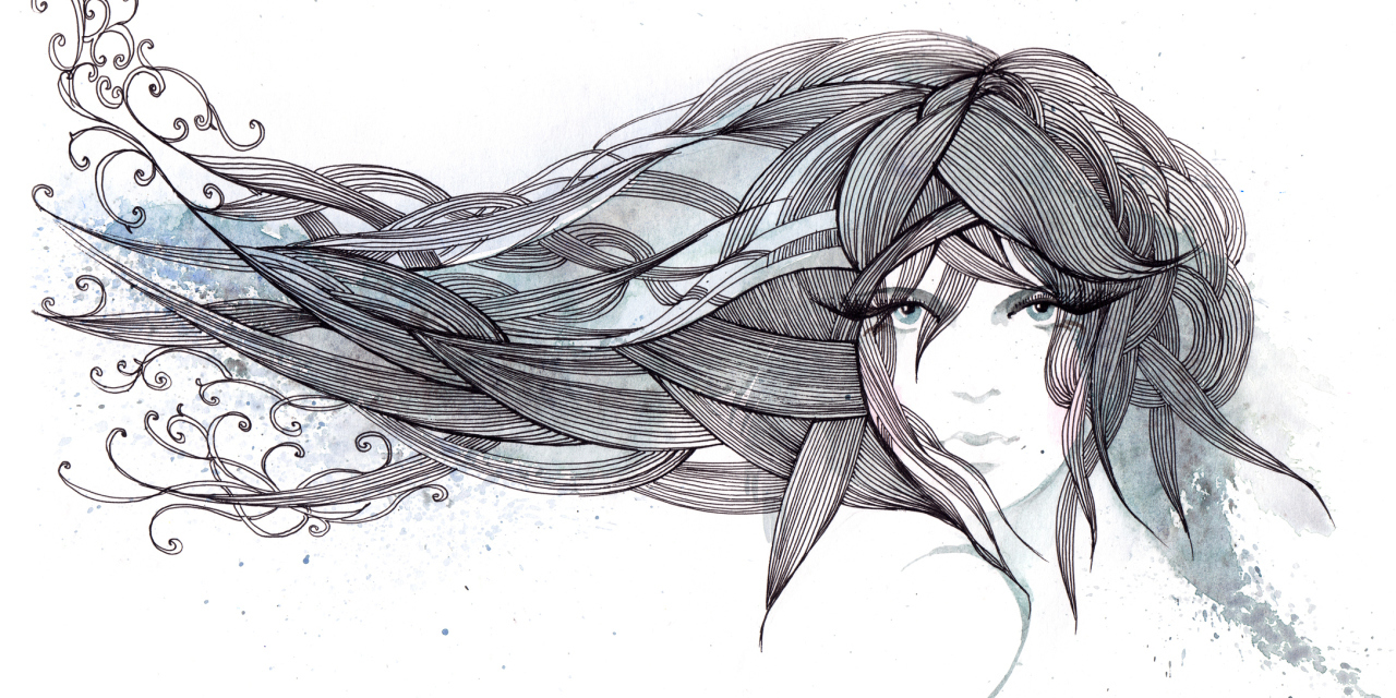 Рисунок карандашом девушка на ветру