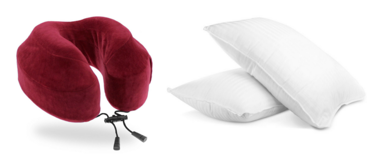 travel neck pillow and two plush gel pillows