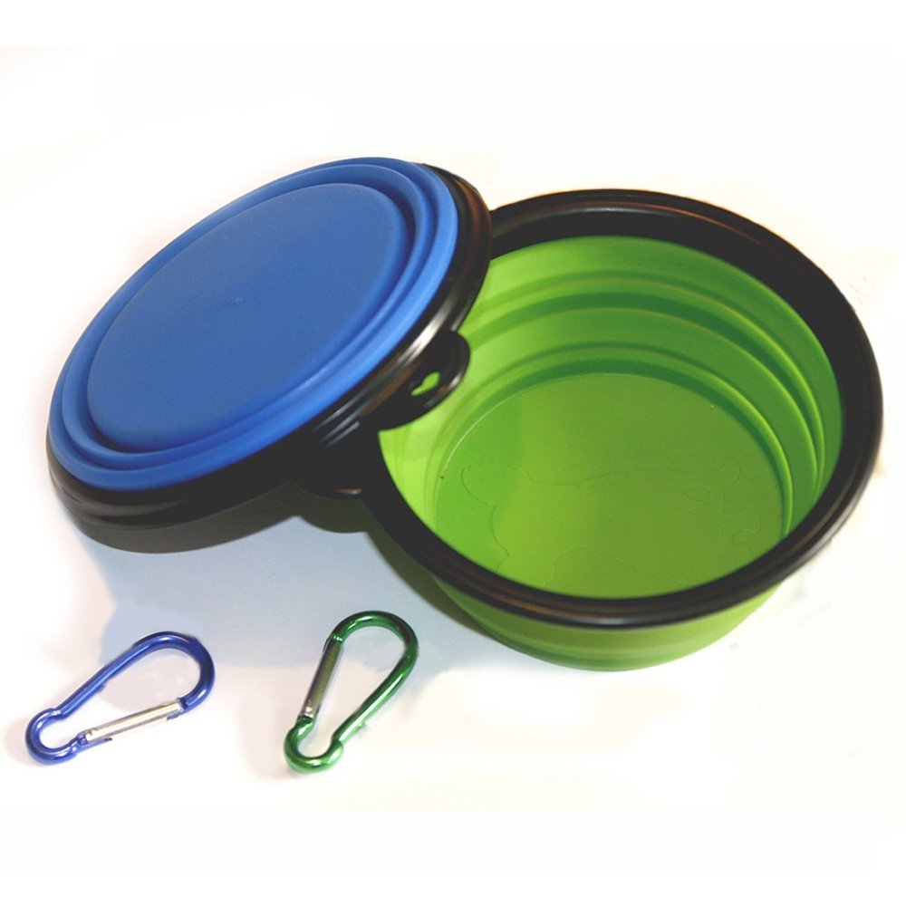 Pair of collapsible dog bowls for a service dog on the go.