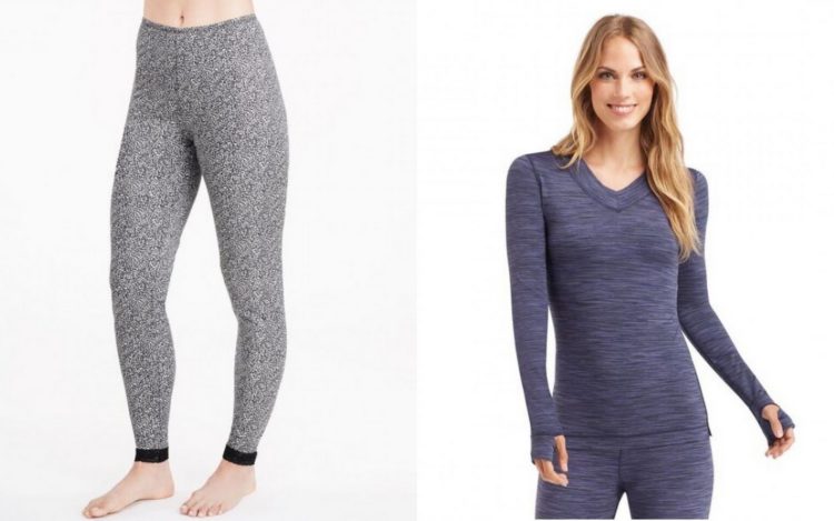 cuddl duds gray leggings and blue v neck long sleeve shirt