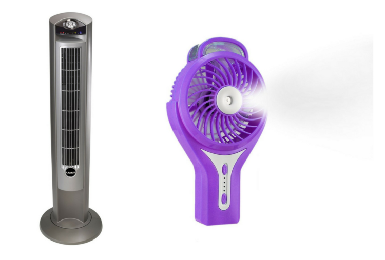 oscillating tower fan and handheld fan with mister