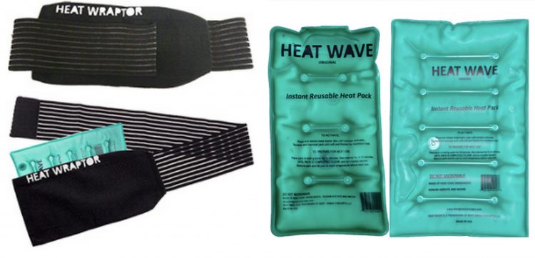 black stretchy wrap and liquid heat packs