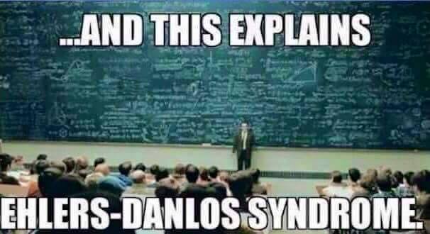 large chalkboard filled with writing and text that says '...and this explains ehlers-danlos syndrome'