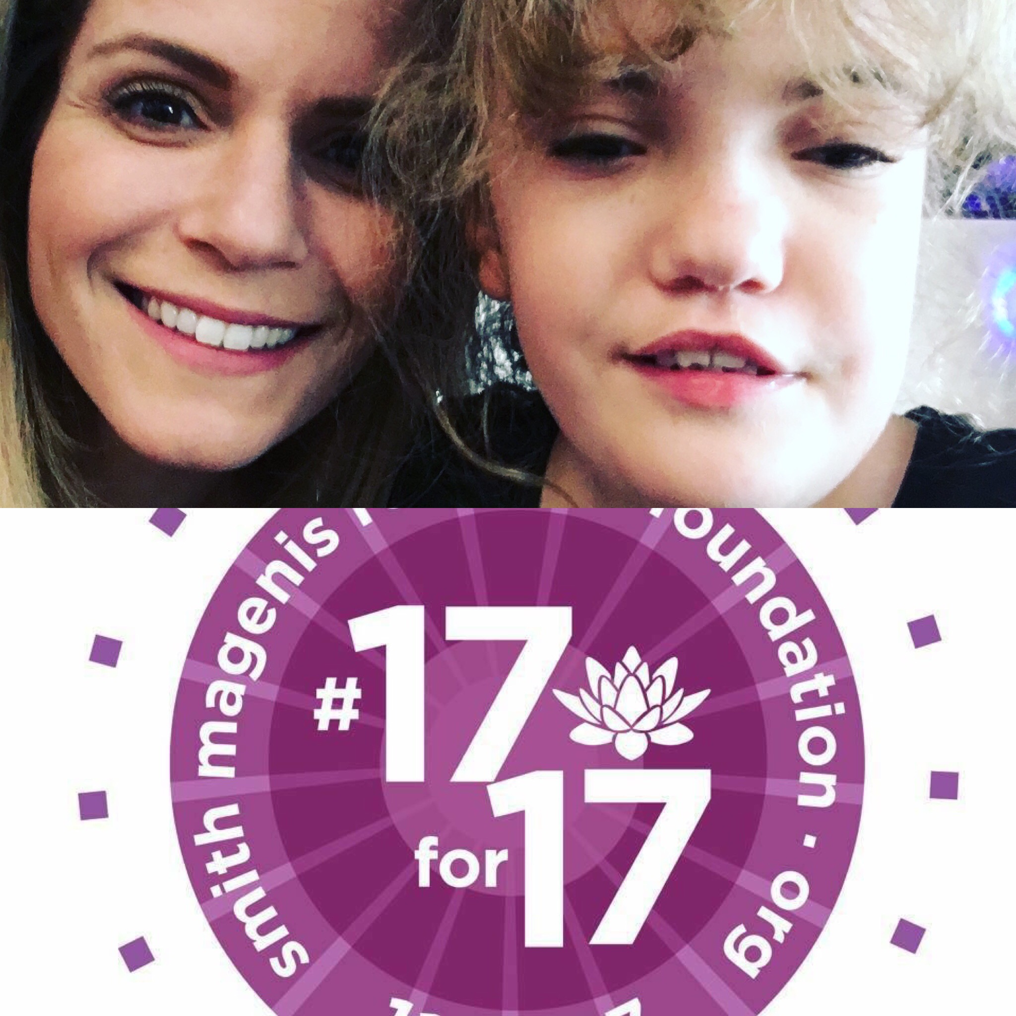 The author and her daughter with the SMS foundation's 17 for 17 logo