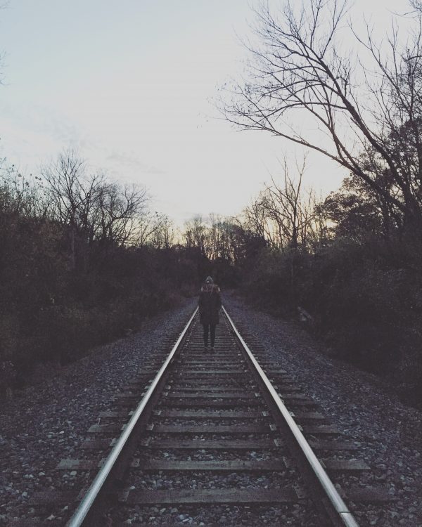 train tracks at dusk