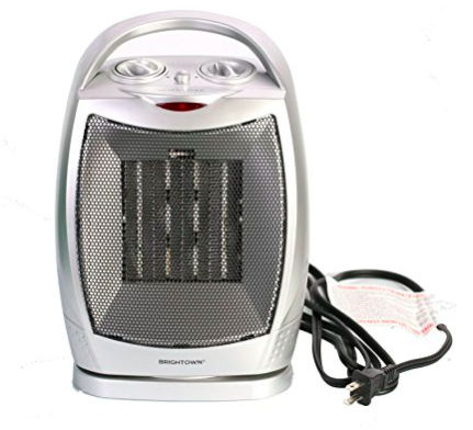 small gray space heater with handle on top