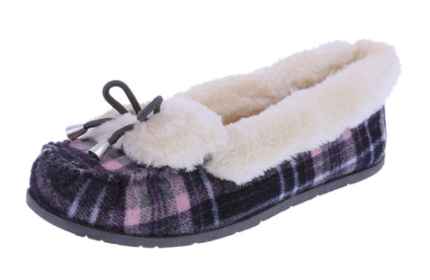 airwalk moccasins with blue plaid design and furry inside